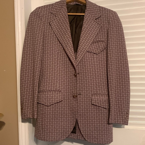 Vintage Retro custom made Racquet Shop suit jacket Burgundy/ pale blue - Picture 2 of 10